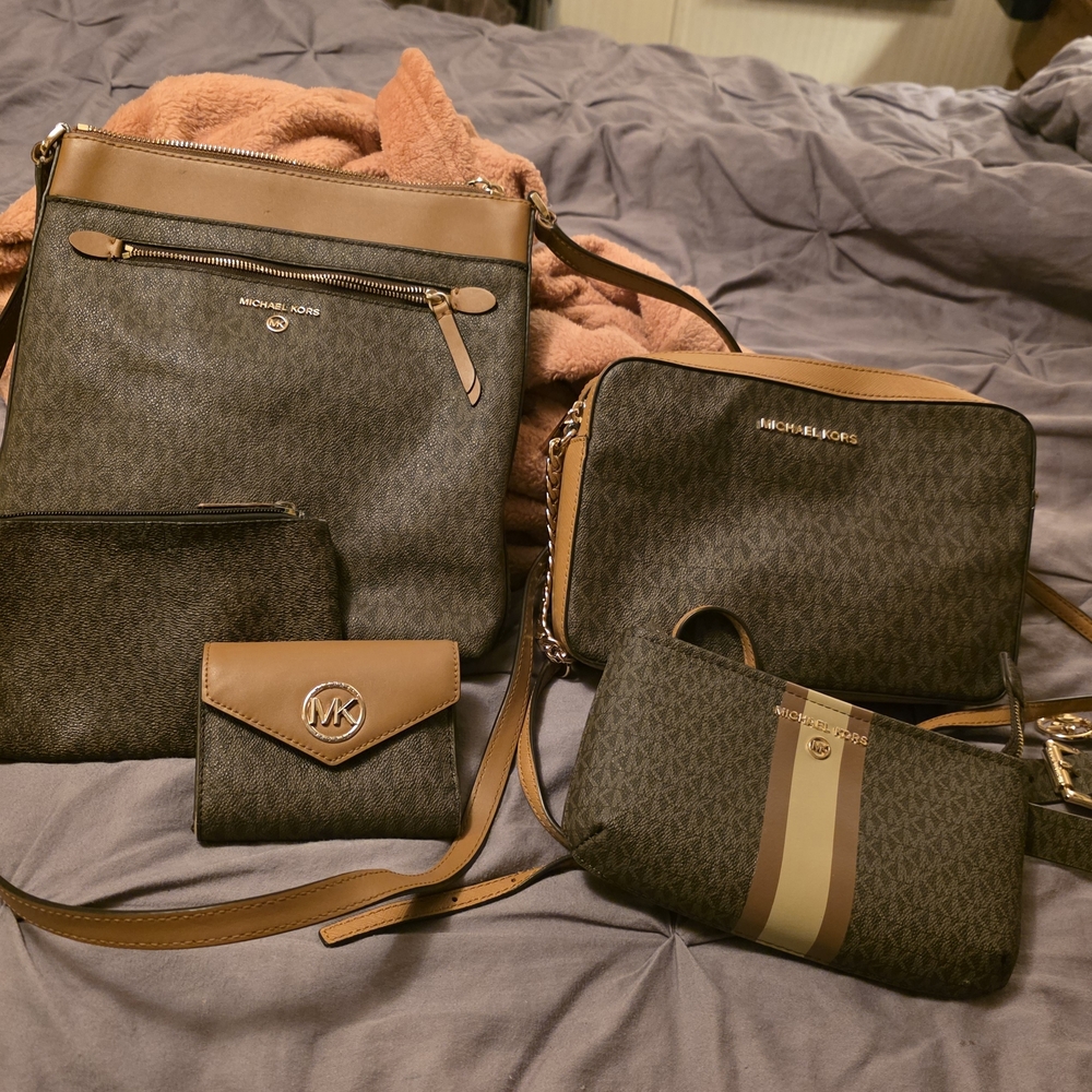 Michael Kors Brown and Tan Crossbody Bag Set